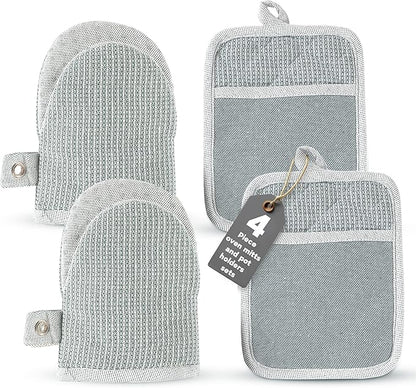 Casa Platino Heat Resistant Oven Mitts & Potholders, 4-Piece – Oven Mitts and