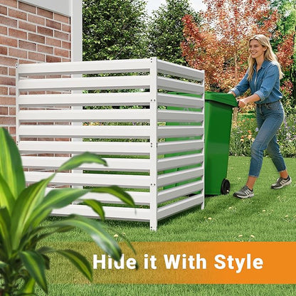 CJF Outdoor Privacy Screens, 42" H x 38" W Metal Air Conditioner Fence Panels, Pool Equipment Enclosure, Trash Can Screens Fence Kit for Outside Backyard Patio(Withe/3-Panel)
