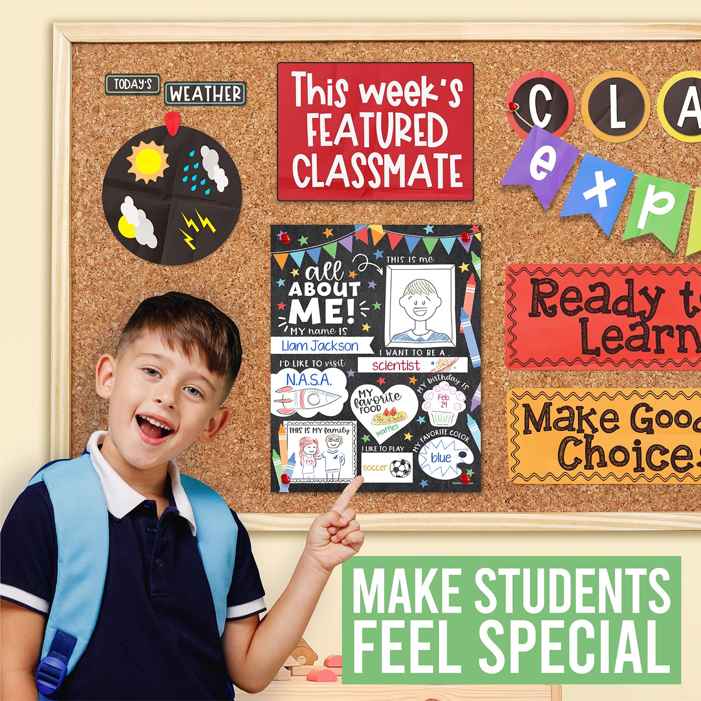 Hadley Designs All About Me Posters for Classroom Must Haves - 20 Star Student Poster, 100 Days of School Items, Star of The Week Poster Elementary Classroom Decor, End of School Year Teacher Supplies