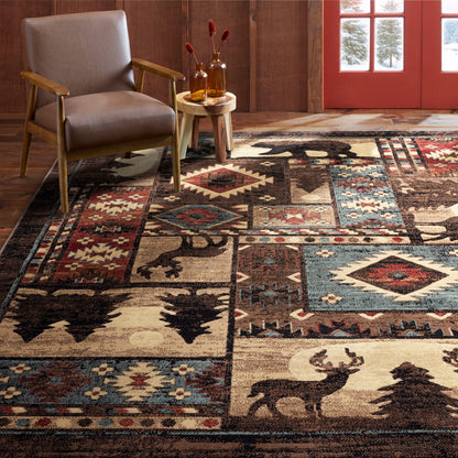 Home Dynamix Buffalo Bear Area Rug, 1'10"x6'10", Brown/ Red, Rectangular
