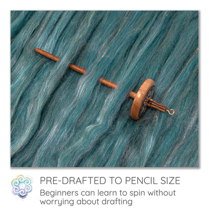 Learn to Spin - Beginner's Spinning Kit with Drop Spindle and Merino/Silk Blend Pencil Roving. Choose Your Color and Make Yarn! Color: Hydrangea
