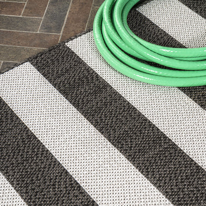 JONATHAN Y Two-Tone Wide Stripe Indoor Outdoor Runner Rug 2X8 Black/Cream, Negril for Backyard, Patio, Porch, Easy-Cleaning, High Traffic, Pet-Friendly, Non-Shedding (SMB203C-28)