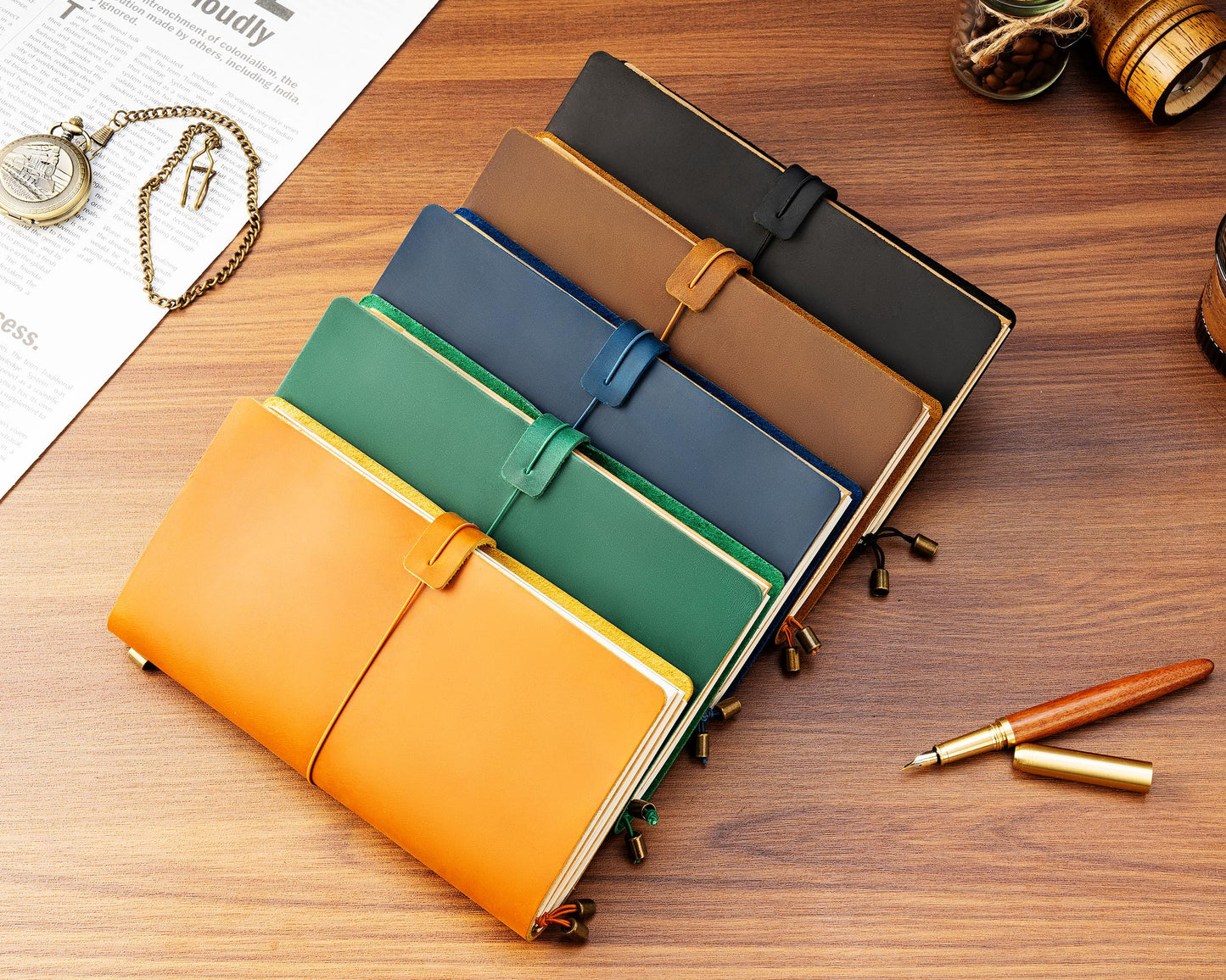 Ox Knight Refillable Leather Travelers Notebook, 8.6 x 4.9 Standard Size Travel Diary for Men and Women, Genuine Leather Travel Journal with 3 Notebook Inserts for Writing, Sketching & Planning, Green