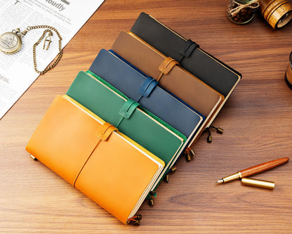 Ox Knight Refillable Leather Travelers Notebook, 8.6 x 4.9 Standard Size Travel Diary for Men and Women, Genuine Leather Travel Journal with 3 Notebook Inserts for Writing, Sketching & Planning, Dark Brown