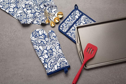 DII Cotton Dish Towel Set Damask Print, Nautical Blue