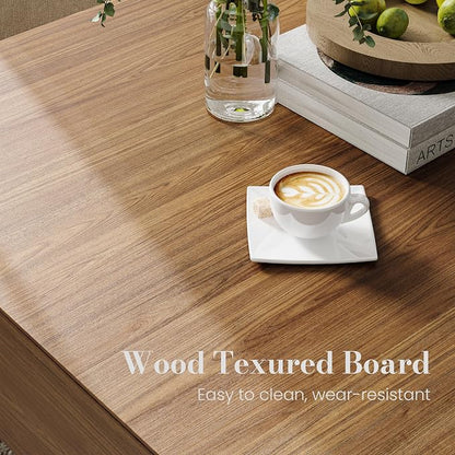 POVISON Modern Square Coffee Table with Storage, 35.43" Wood Coffee Table for Living Room Table Walnut, Fully Assembled