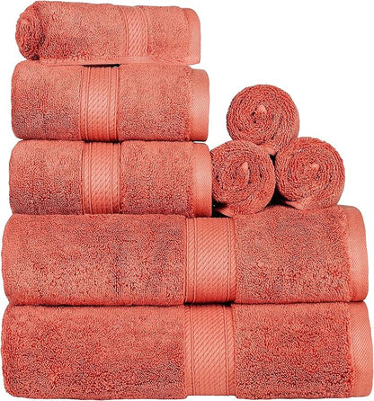 SUPERIOR Egyptian Cotton Pile 8 Piece Towel Set, Includes 2 Bath, 2 Hand