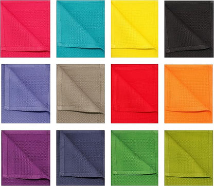 Cotton Craft 12 Pack Multicolor Kitchen Towels 16x28 Inches- Pure Cotton