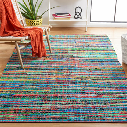 SAFAVIEH Rag Rug Collection Accent Rug - 4' x 6', Green & Multi, Handmade Boho Stripe Cotton, Ideal for High Traffic Areas in Entryway, Living Room, Bedroom (RAR240E)