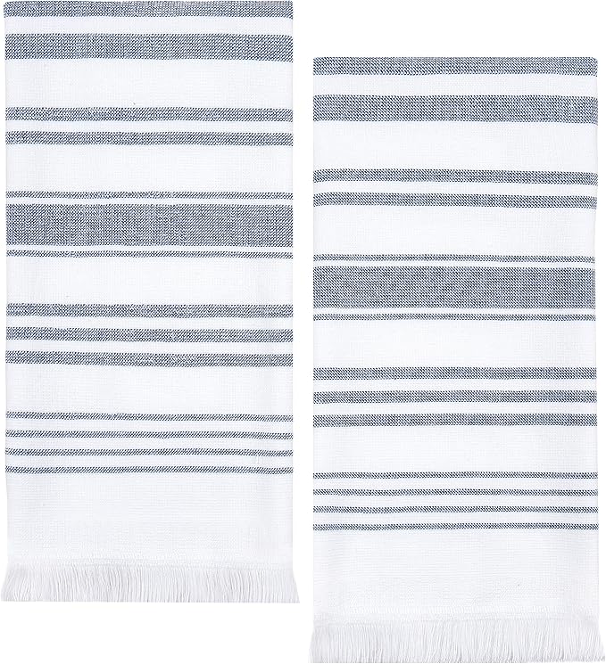 Sticky Toffee Hand Towels for Bathroom Set of 2 – 28x16 in White and Navy Blue