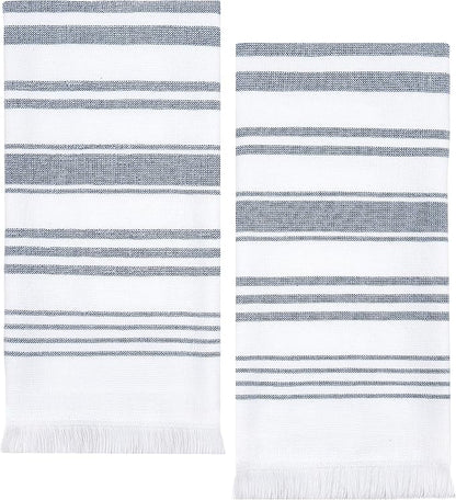 Sticky Toffee Hand Towels for Bathroom Set of 2 – 28x16 in White and Navy Blue