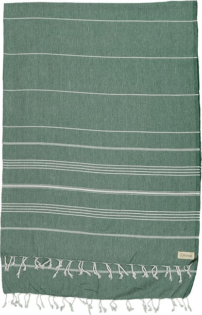 Bersuse Towels Anatolia XL Beach Blanket Throw Blanket Turkish Towel 100% Cotton Extra-Large Quick-Dry Lightweight Premium Peshtemal Towel - 61x82 Inches, Forest Green (Set of 3)