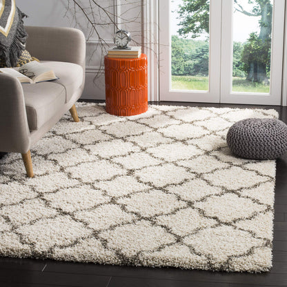 SAFAVIEH Hudson Shag Collection Area Rug - 6' x 9', Ivory & Grey, Moroccan Trellis Design, Non-Shedding & Easy Care, 2-inch Thick Ideal for High Traffic Areas in Living Room, Bedroom (SGH282A)