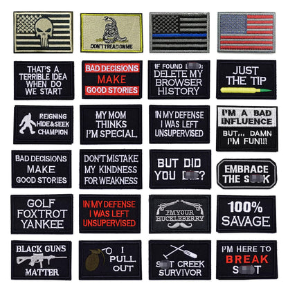 YLY Tactical Morale Embroidered Patch - 24pcs Military Funny Slogan Hook and Loop Patches for Cap,Bag,Backpack,Vest,Hat,Helmet,Gear,Uniforms