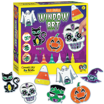Creativity for Kids Halloween Window Art Kit | Create 7 Spooky Suncatchers with Paint, Rhinestones & Wiggly Eyes | DIY Craft Kit for Kids | Fun for Parties, Gifts & Seasonal Décor (Ages 6+)