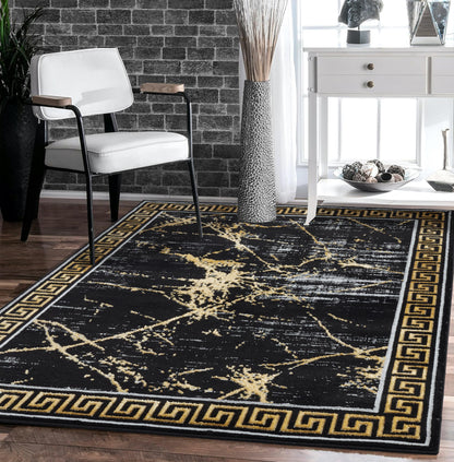GLORY RUGS Area Rugs Marble 5X7 Black Gold Carpet Modern Abstract Rug Living Room Dining Bedroom Rug