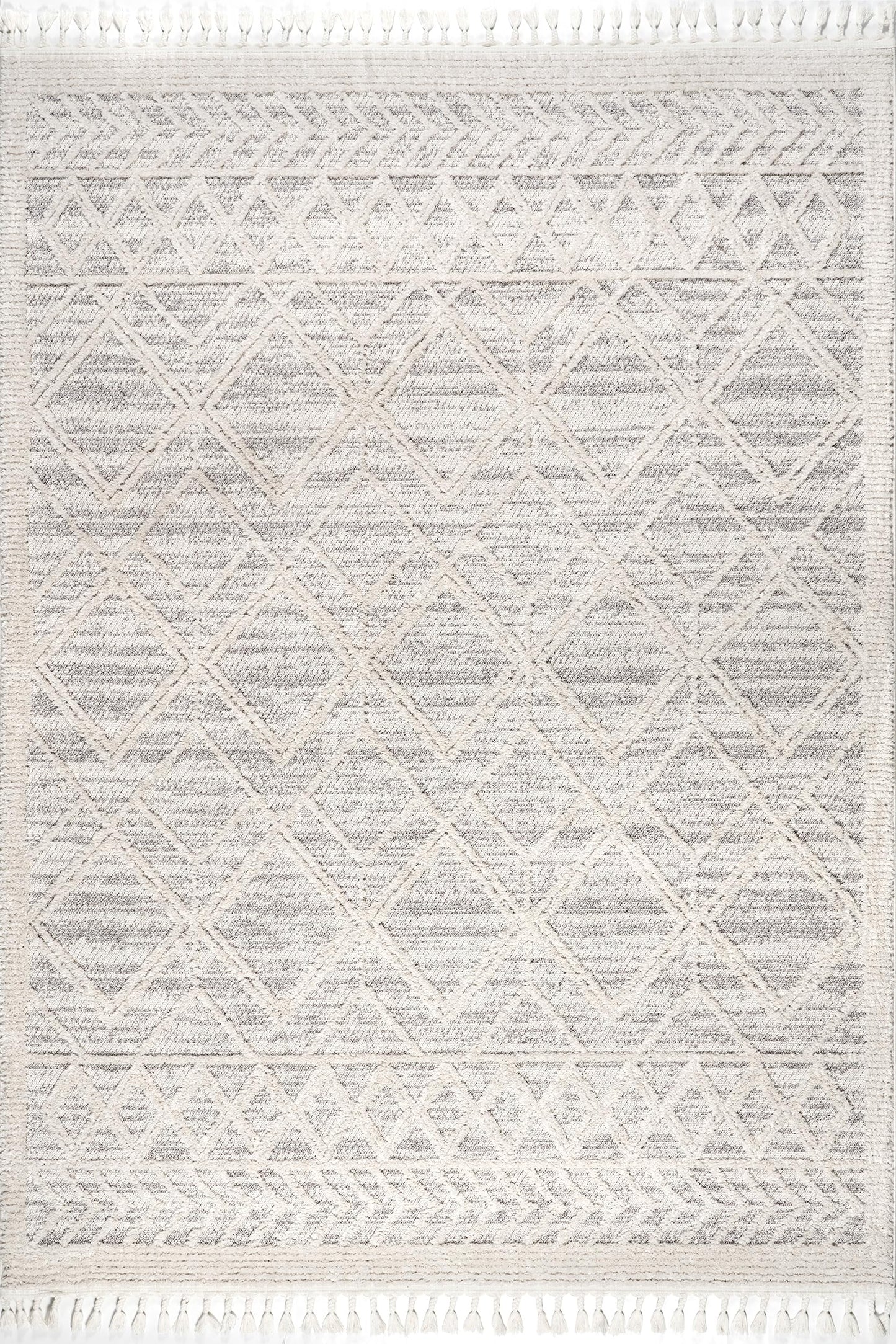 nuLOOM 4x6 Ansley Moroccan Tassel Area Rug, Light Grey, High-Low Textured Bohemian Design, Plush High Pile, Stain Resistant, For Bedroom, Living Room, Hallway, Entryway