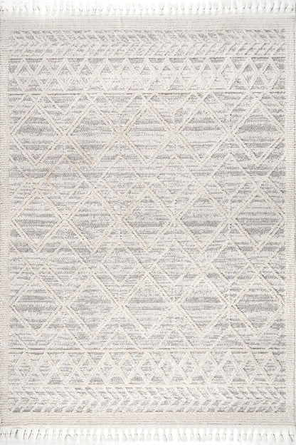 nuLOOM 4x6 Ansley Moroccan Tassel Area Rug, Light Grey, High-Low Textured Bohemian Design, Plush High Pile, Stain Resistant, For Bedroom, Living Room, Hallway, Entryway