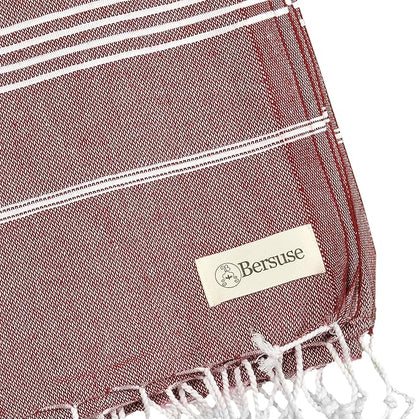 Bersuse Towels Anatolia XL Beach Blanket Throw Blanket Turkish Towel 100% Cotton Extra-Large Quick-Dry Lightweight Premium Peshtemal Towel - 61x82 Inches, Burgundy (Set of 6)
