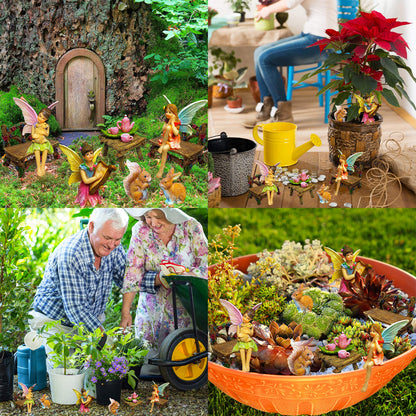 Mood Lab Fairy Garden Figurines - Miniature Decor Set (12 pcs) - Statues & Accessories - Outdoor & Indoor Garden Decor