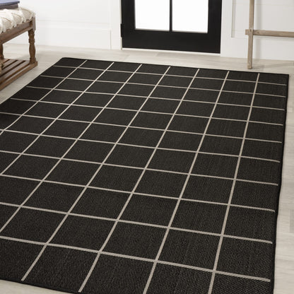 JONATHAN Y Grid Squares Indoor Outdoor Area Rug 3X5 Black/Cream, Modern for Backyard, Patio, Porch, Easy-Cleaning, High Traffic, Pet-Friendly, Non-Shedding (SMB200B-3)
