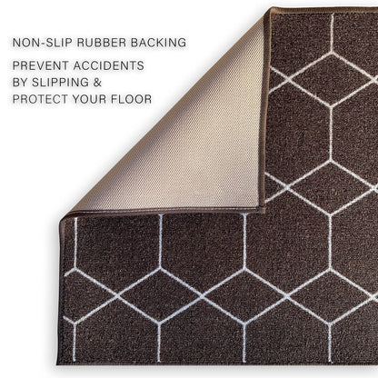 Custom Made Runner Rug for Kitchen Foyer Hallway Entry Choose Your Length Size 26 Inch Wide Geometric Lattice Design Brown Color (15 feet x 26 inch)