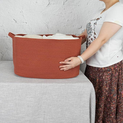 Large Rectangle Blankets Basket Living Room 22"x17"x12" Woven Cotton Rope
