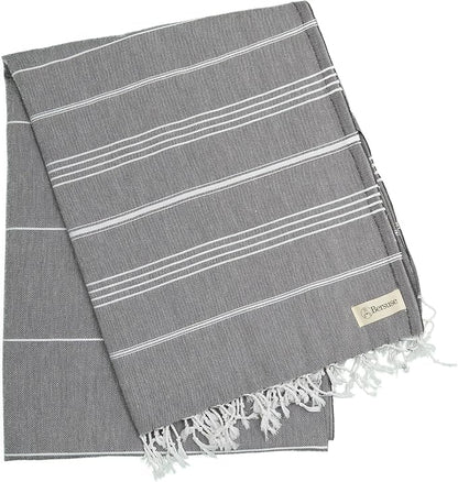 Bersuse Towels Anatolia XL Beach Blanket Throw Blanket Turkish Towel 100% Cotton Extra-Large Quick-Dry Lightweight Premium Peshtemal Towel - 61x82 Inches, Anthracite (Set of 3)