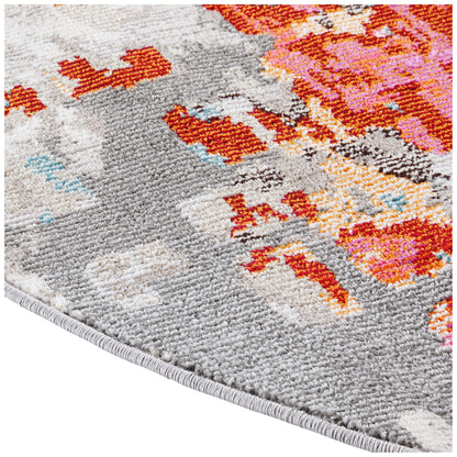 SAFAVIEH Monaco Collection Area Rug - 6'7" Round, Grey & Orange, Boho Chic Abstract Watercolor Design, Non-Shedding & Easy Care, Ideal for High Traffic Areas in Living Room, Bedroom (MNC225H)