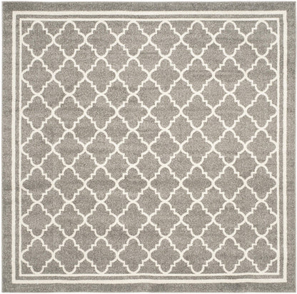 SAFAVIEH Amherst Collection Area Rug - 8' Square, Dark Grey & Beige, Moroccan Trellis Design, Non-Shedding & Easy Care, Ideal for High Traffic Areas in Living Room, Bedroom (AMT422R)