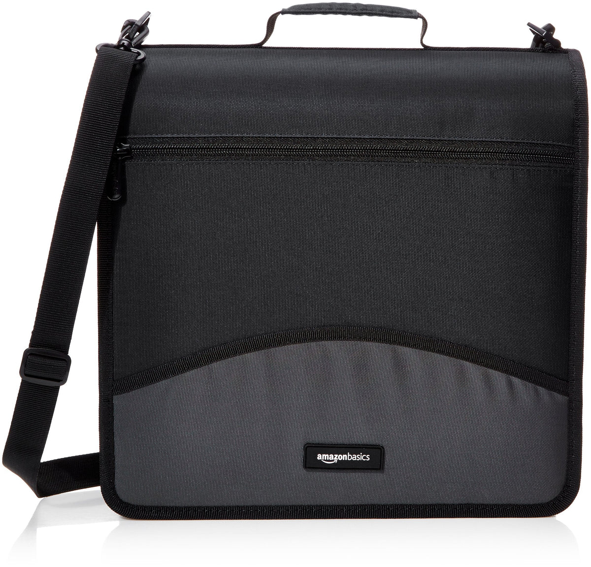Amazon Basics Durable 3 Ring Binder with Zipper and Strap, Multiple Pockets, Sturdy Storage for School and Office, 3 inch, Black