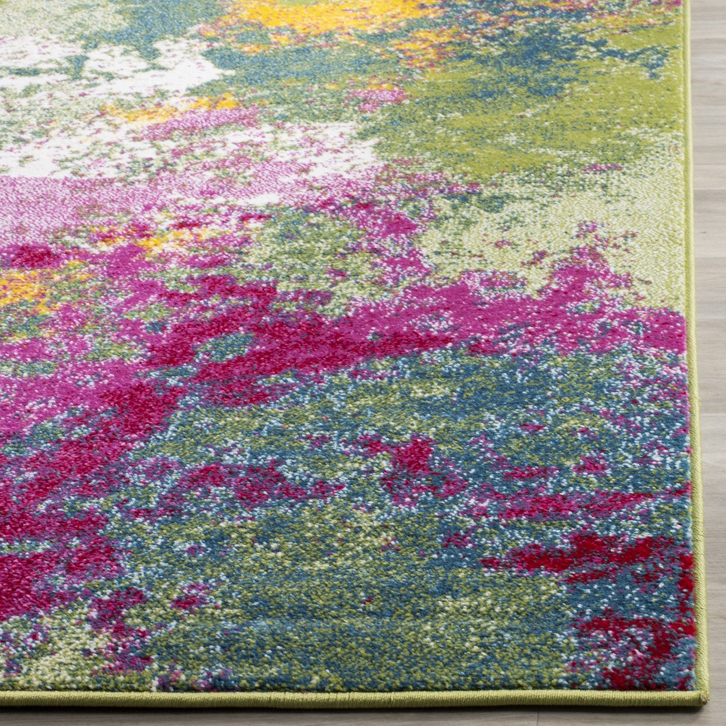 SAFAVIEH Watercolor Collection Area Rug - 6'7" x 9', Green & Fuchsia, Colorful Boho Abstract Design, Non-Shedding & Easy Care, Ideal for High Traffic Areas in Living Room, Bedroom (WTC697C)