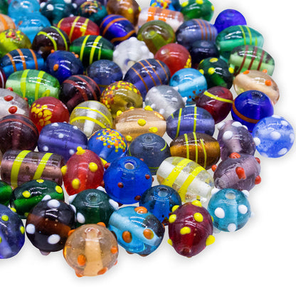 Fun-Weevz Assorted Glass Beads for Jewelry Making Adults, Bulk Glass Beads for Crafts, Lampwork Murano Bead Mix for Bracelets and Necklaces, Crafting Beads Supplies Kit, Large & Small Beads
