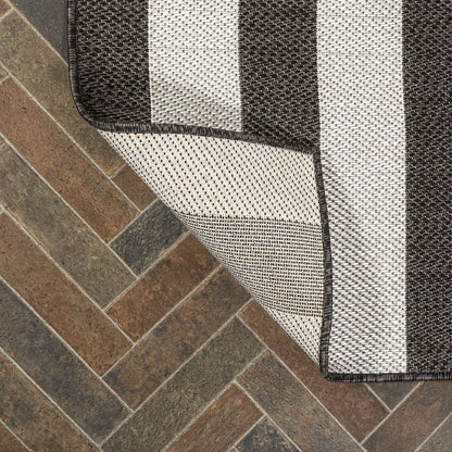 JONATHAN Y Two-Tone Wide Stripe Indoor Outdoor Runner Rug 2X8 Black/Cream, Negril for Backyard, Patio, Porch, Easy-Cleaning, High Traffic, Pet-Friendly, Non-Shedding (SMB203C-28)