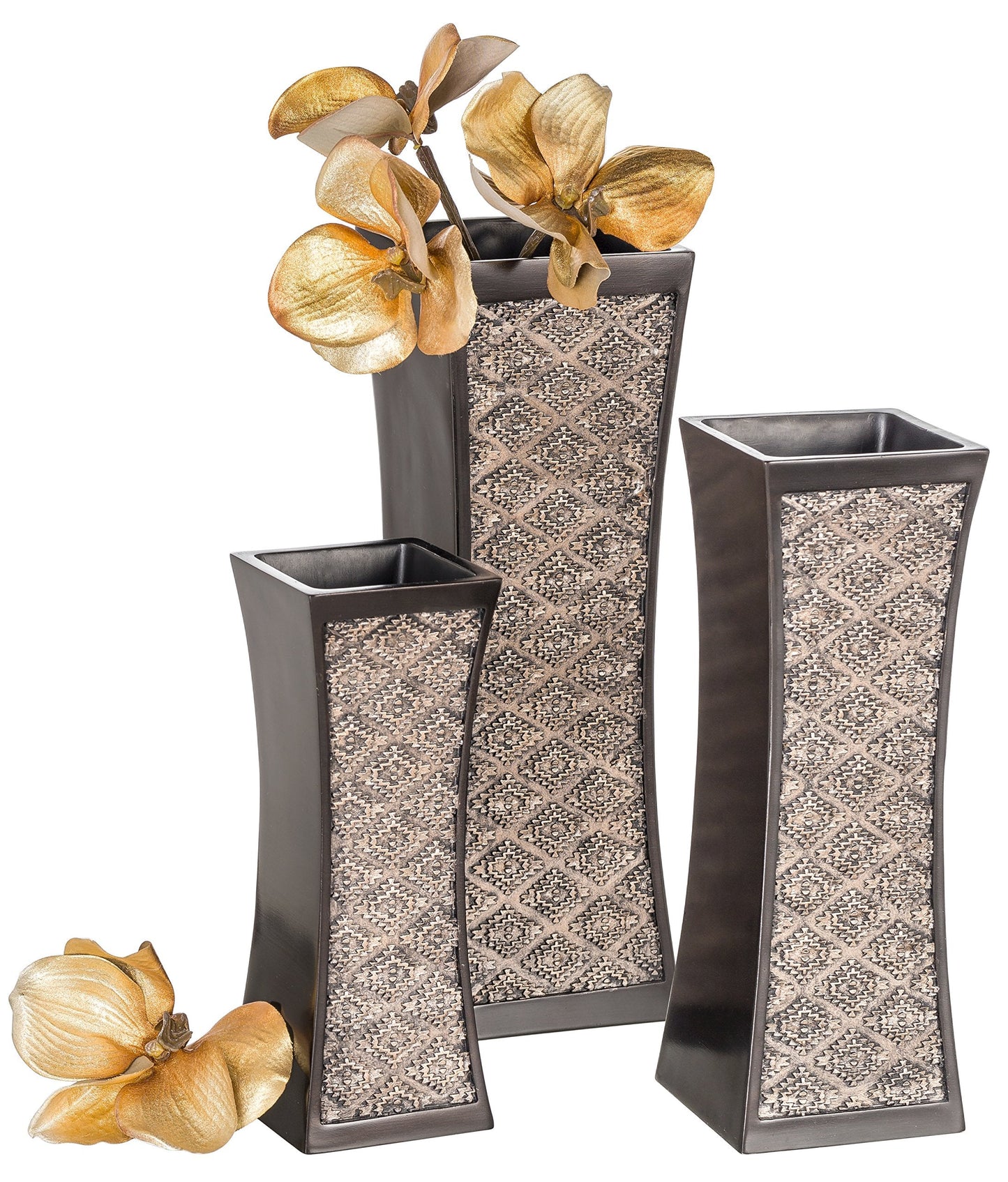 Creative Scents Dublin Brown Vases for Decor Centerpieces - Set of 3 Flower Vases Ideal Home Decor, Dining and Living Room Table Centerpiece, Table Decor, Bookshelf, Mantle and Entryway, Gift Boxed