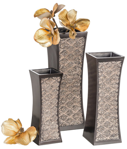 Creative Scents Dublin Brown Vases for Decor Centerpieces - Set of 3 Flower Vases Ideal Home Decor, Dining and Living Room Table Centerpiece, Table Decor, Bookshelf, Mantle and Entryway, Gift Boxed