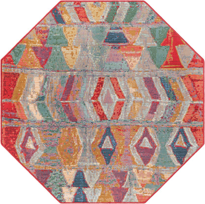 Unique Loom Outdoor Modern Collection Area Rug - Tamarindo (4' 1" Octagon Multi/Burgundy)