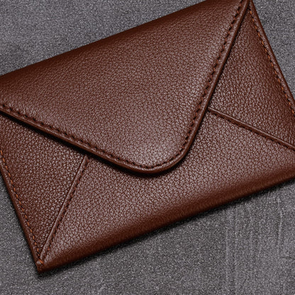 HISCOW Envelope Business Card Case with Magnet Closure - Italian Calfskin (Coffee)