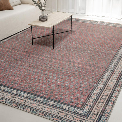 KNOTTING MATTERS Rusty Rhythm 7’6” x 9’6” Area Rug – Deep Rust & Charcoal Heritage Flatweave, Low-Pile – Easy Clean Area Rug – Perfect for Living Room, Dining Room, Bedroom – Pet & Kid Friendly