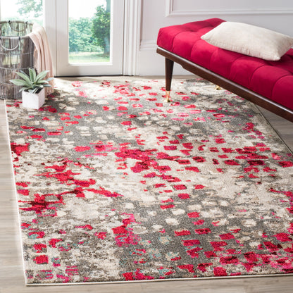 SAFAVIEH Monaco Collection Area Rug - 6'7" x 9'2", Grey & Fuchsia, Boho Chic Abstract Watercolor Design, Non-Shedding & Easy Care, Ideal for High Traffic Areas in Living Room, Bedroom (MNC225R)
