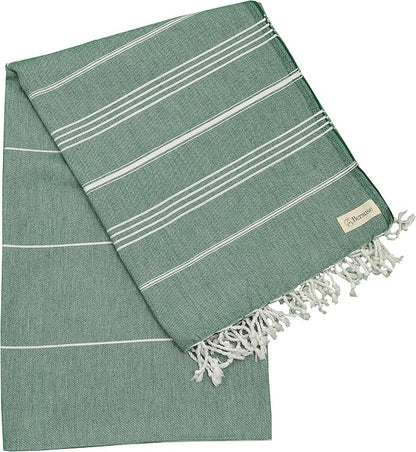 Bersuse Towels Anatolia XL Beach Blanket Throw Blanket Turkish Towel 100% Cotton Extra-Large Quick-Dry Lightweight Premium Peshtemal Towel - 61x82 Inches, Forest Green