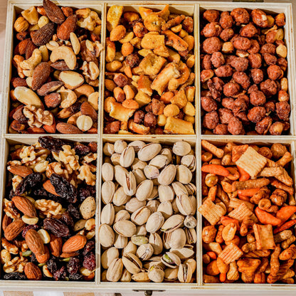 Nut Gift Basket, in Reusable Wooden Crate, Healthy Fathers Day Gift Option, Gourmet Snack Food Box, with Unique Flavors, Great for Feel Better, Sympathy & Birthday- Bonnie & Pop