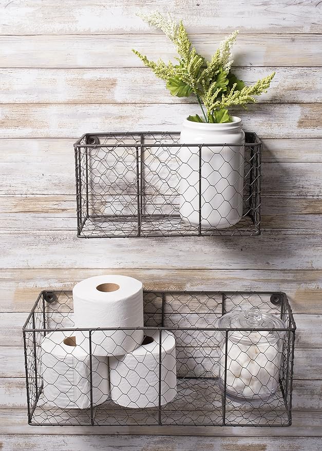 DII Chicken Wire Collection Farmhouse Vintage Wall Baskets, Medium Basket