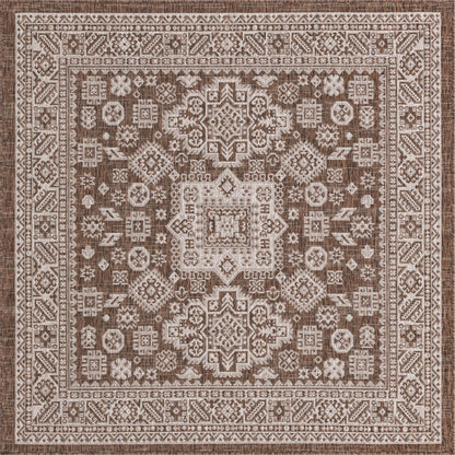 Rugs.com - Outdoor Aztec Rug – 5 Ft Square Brown Indoor/Outdoor Rug – Durable, Easy-Clean, Perfect for Patios and Porches