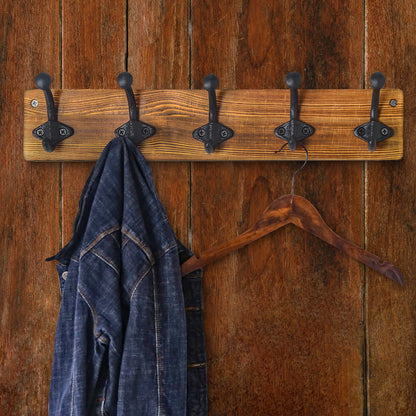 WEBI Rustic Coat Rack Wall Mount,5 Cast Iron Coat Hooks Wall Mounted Coat Hanger Heavy Duty Antique Vintage Hooks for Hanging Jacket,Clothes,Brown