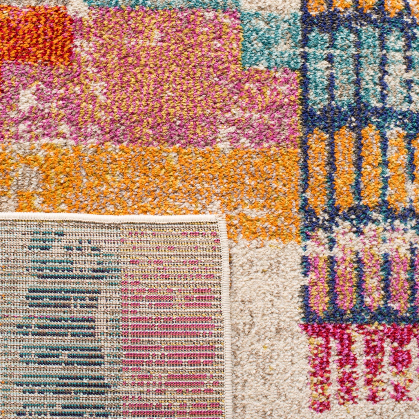 SAFAVIEH Area Rug 8x10 - Madison Collection - Large - Ivory & Multi, Boho Abstract Distressed Design, Non-Shedding & Easy Cleaning, Ideal for Living Room, Bedroom, Office, Dining Space (MAD417C)