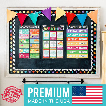 Hadley Designs 4 Alphabet, Months of the Year, Weather, Days of The Week Calendar For Kids, ABC Chart for Wall for Toddlers, Laminated Charts for PreK Classroom or Homeschool, Chalk Posters 11x17