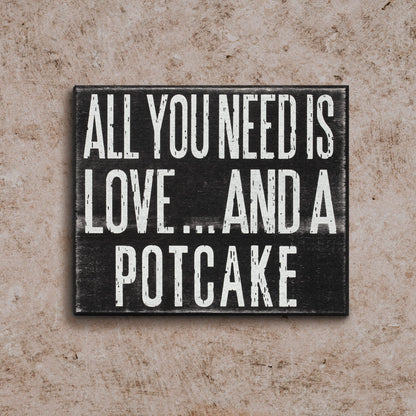 JennyGems Potcake Dog Gifts, All You Need Is Love and a Potcake Rustic Wooden Sign, Shelf Decor and Wall Hanging