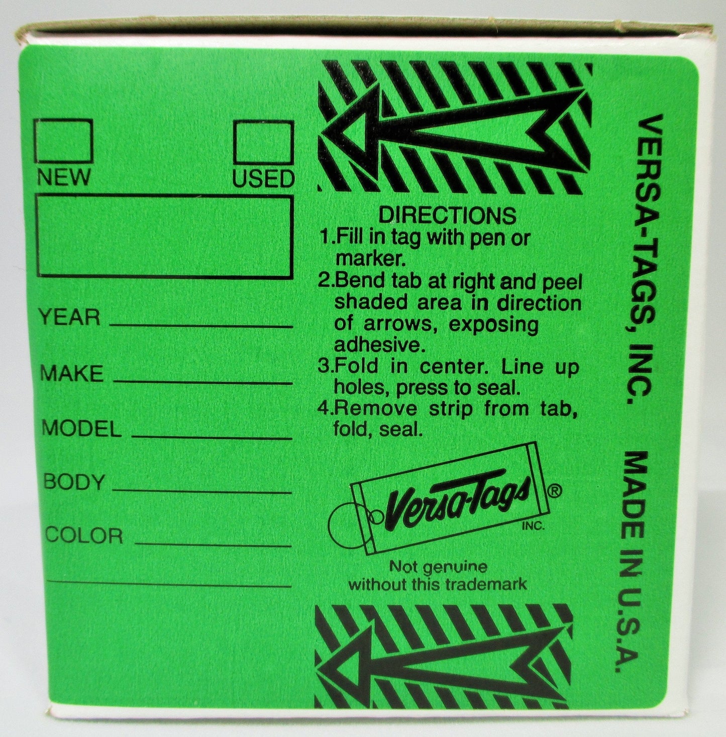 GREEN - Genuine Versa-Tag Green Key Tags, Self-Protecting (250 tags per box with "Chrome" plated steel rings)