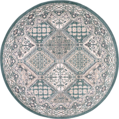 Nuloom Becca Blue/Ivory, 6' Round, Traditional Tiled, Soft and Cozy, High Traffic, Stain Resistant, Easy Clean, Durable Area Rug for Bedroom, Living Room, Dining Space, Den, Foyer, Entryway